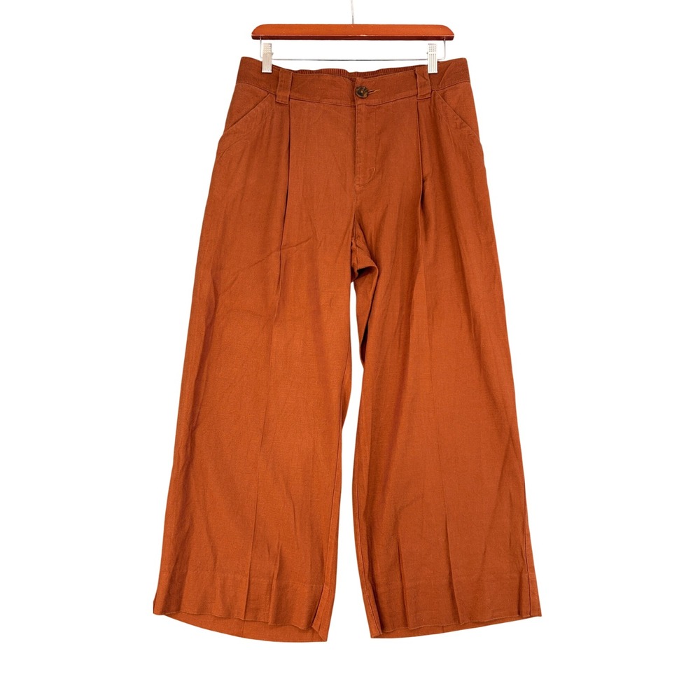 Cabi 5478 Rust Orange Linen Blend Wide Leg Crop Pants Medium Coastal Boho Office